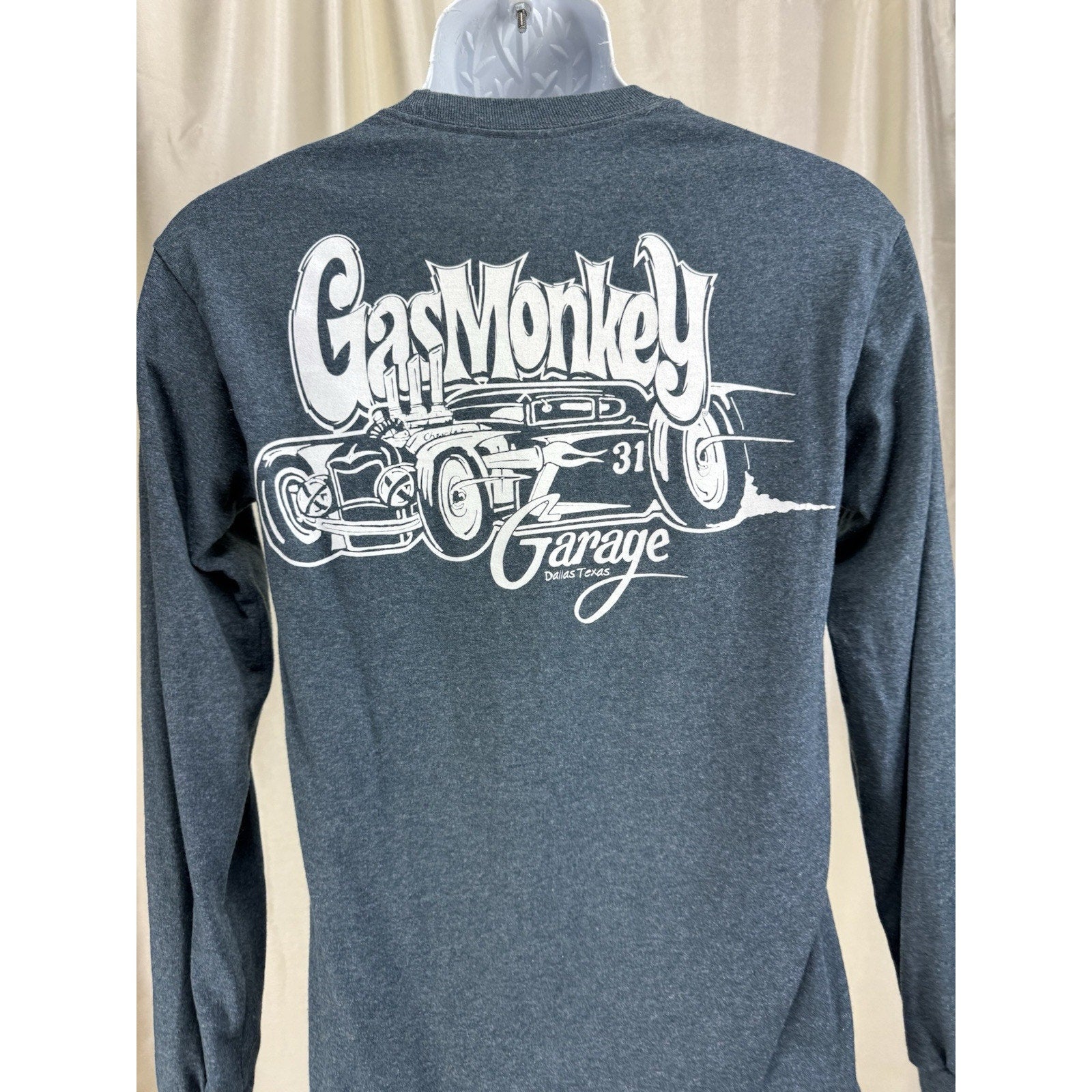 Gas Monkey Garage Long Sleeve Men's Blue T-Shirt Crew Neck Back Logo Small