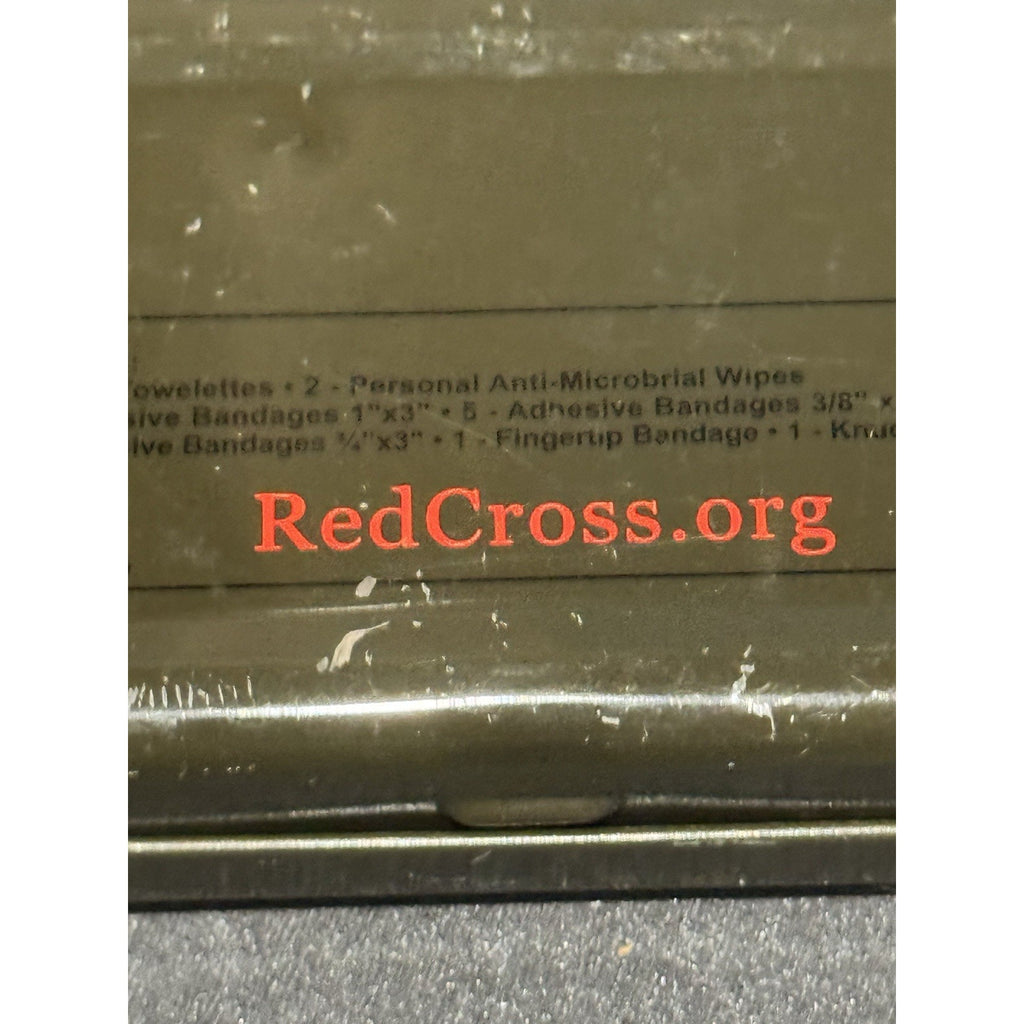 American Red Cross Field Service First Aid Metal Tin Olive Green 5” w/ Contents