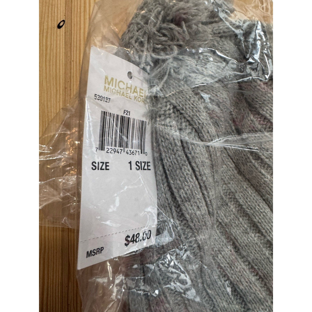 NWT Michael Michael Kors Gray Knit Beanie Pom Pom MK OS Hat