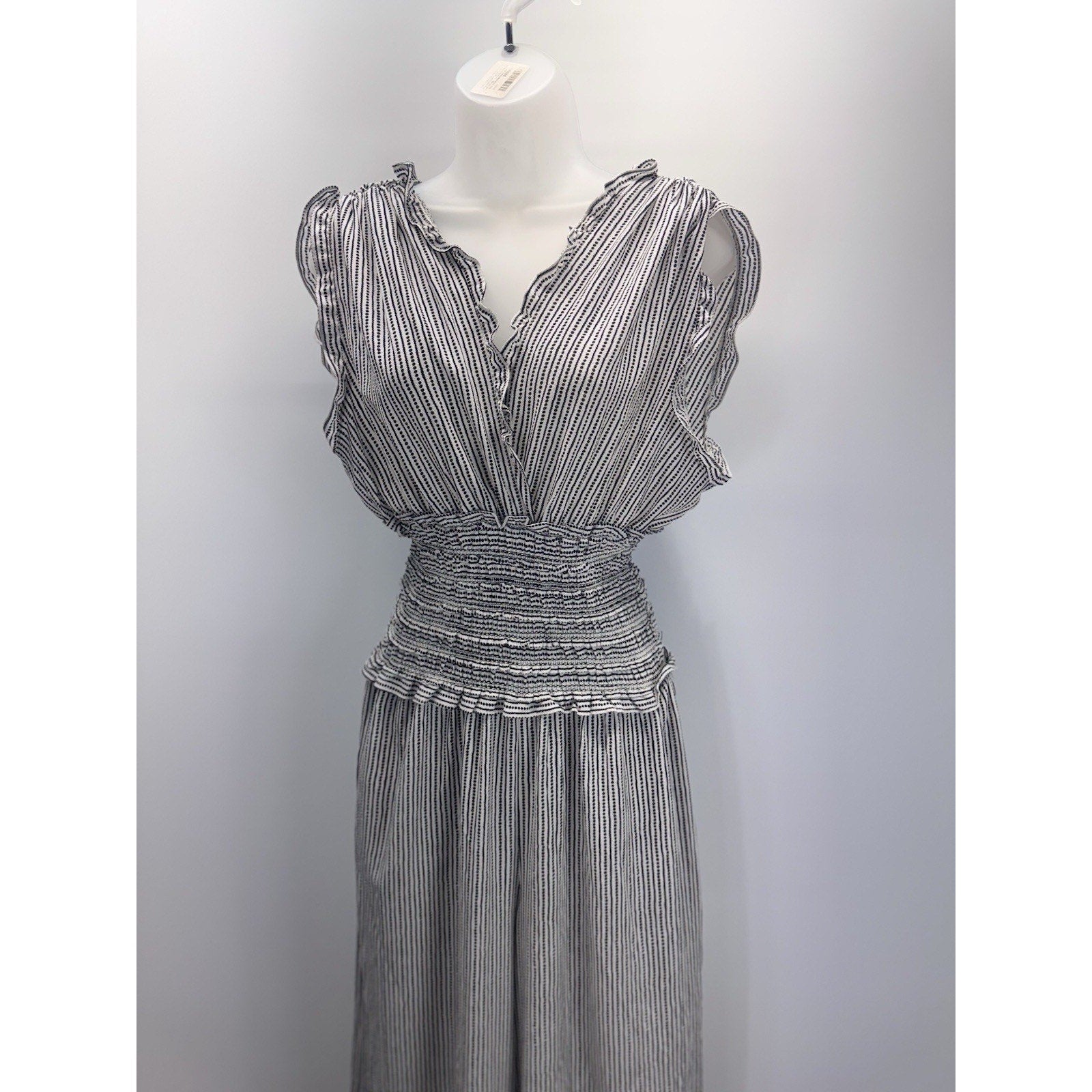 Max Studio NWT Smocked Waist Surplice Neck Wide Leg Crepe Jumpsuit Black Multi