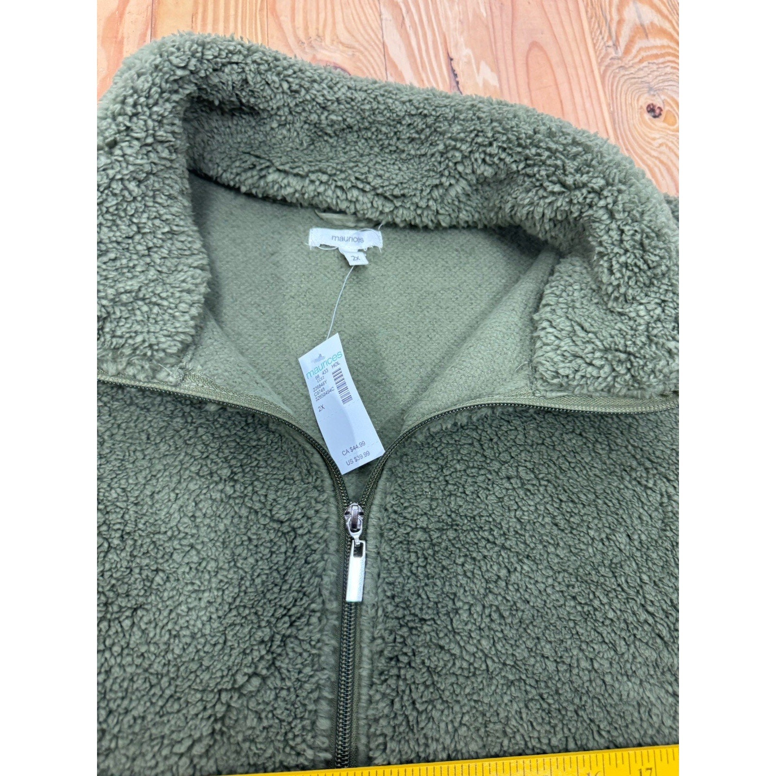 MAURICES Full Zip Up Mock Neck Green Faux Fur Sherpa Vest Women's Size 2XL NWT
