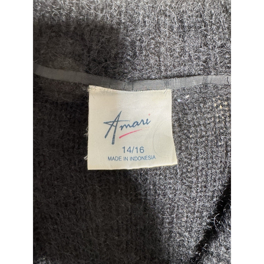 Amari Womens 14/16 Black Mohair Blend Open Front Cardigan Fuzzy Knit Sweater