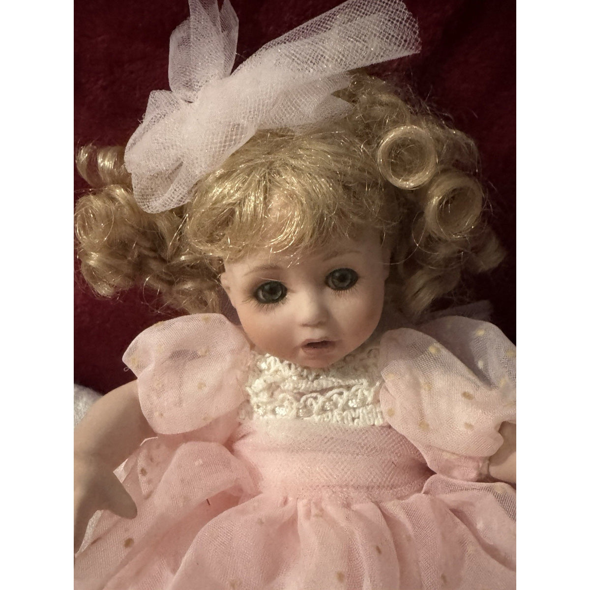 Marie Osmond Porcelain Doll 2005 Signed 5”Blonde Girl Pink Dress