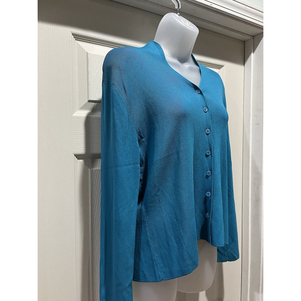 Venini Teal Green Long Sleeve Ribbed Cardigan Sweater Women’s Size XL