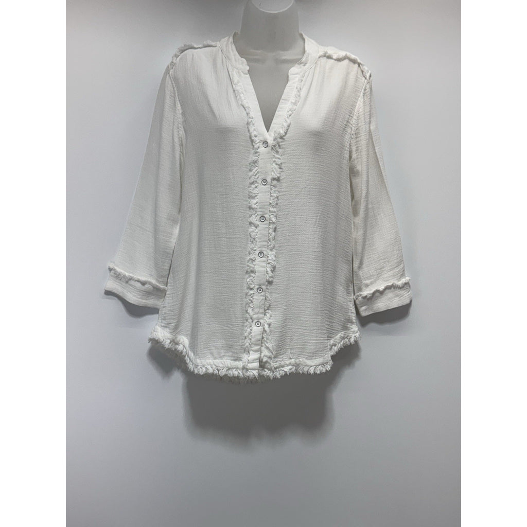 NIC+ZOE Paper White Button Front Ruffled Collared Long Sleeve Women’s S NWT