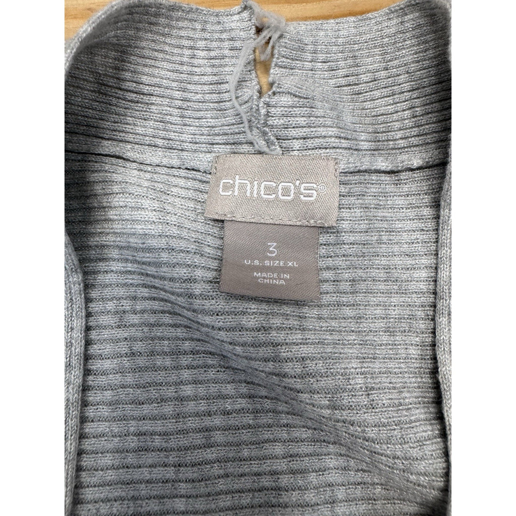 Chicos Sweater Gray Open Cardigan Casual Neutral Women’s Size 3/XL