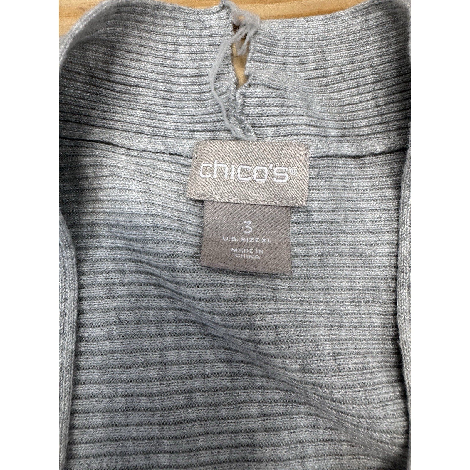 Chicos Sweater Gray Open Cardigan Casual Neutral Women’s Size 3/XL