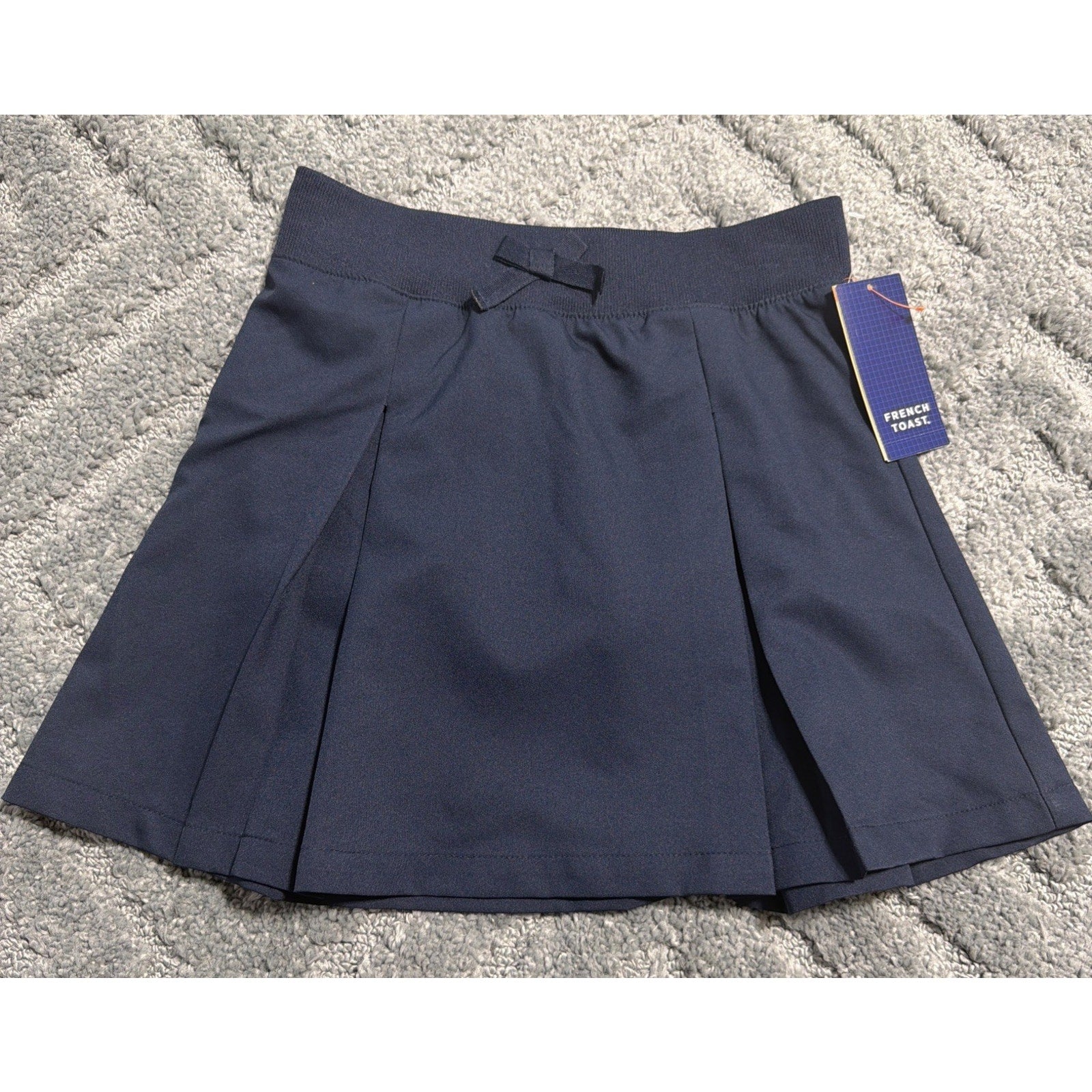 French Toast Girls sz 7 Blue Pleated Skort Bow Stretchy Skirt w/ Shorts