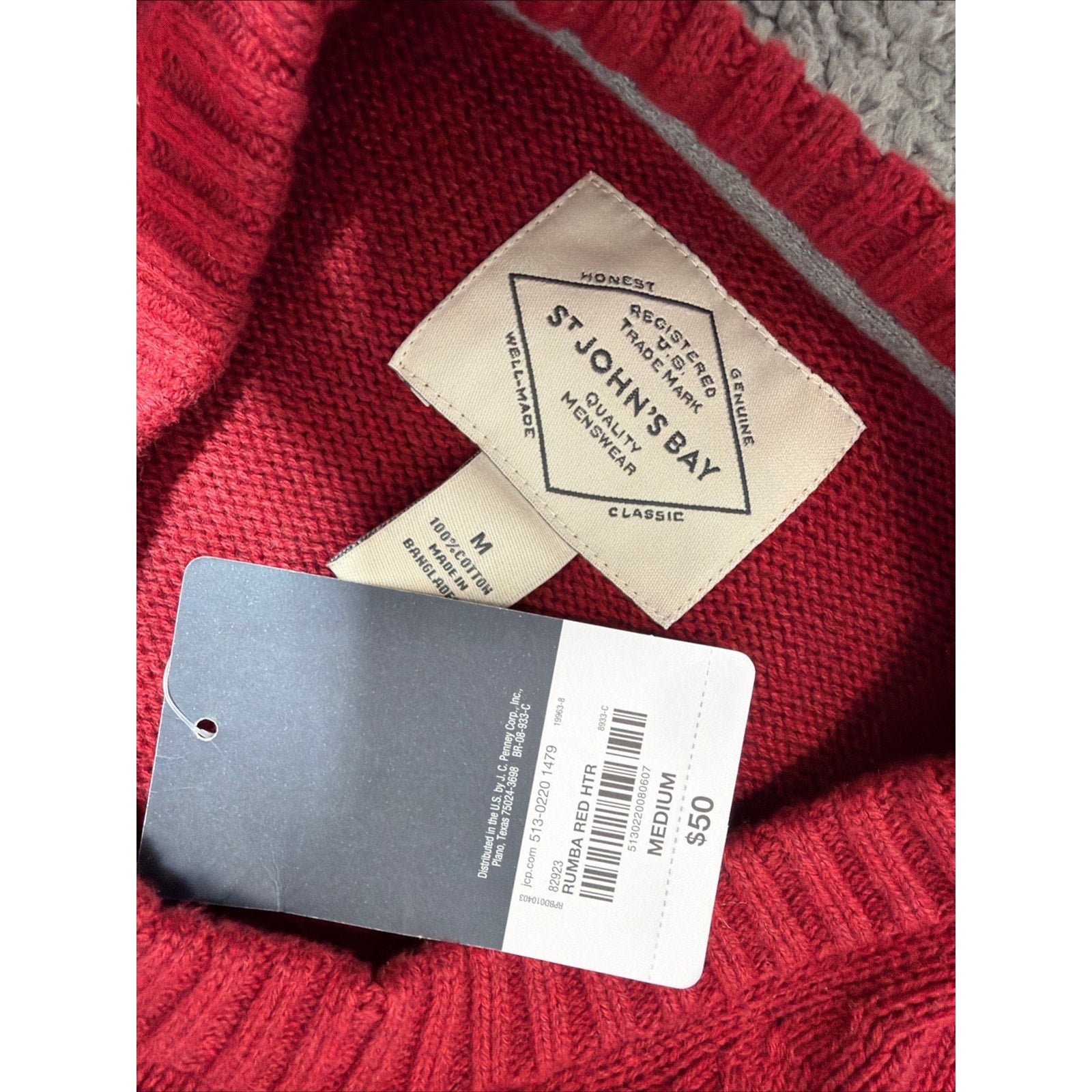 New St Johns Bay Men's Sweater M Rumba Red Crewneck Legacy Cotton Pullover