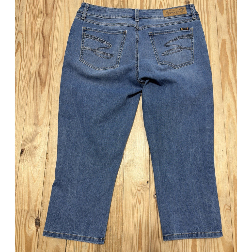 Seven7 Jeans Women's 12 Blue Denim Embroidered Skinny Crop Medium Wash Mid Rise