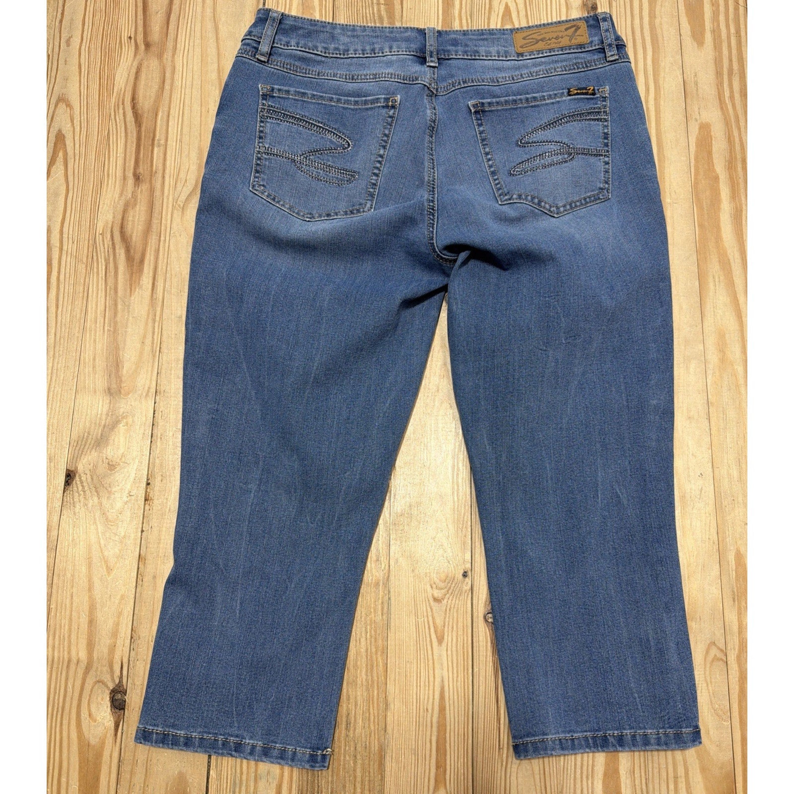 Seven7 Jeans Women's 12 Blue Denim Embroidered Skinny Crop Medium Wash Mid Rise