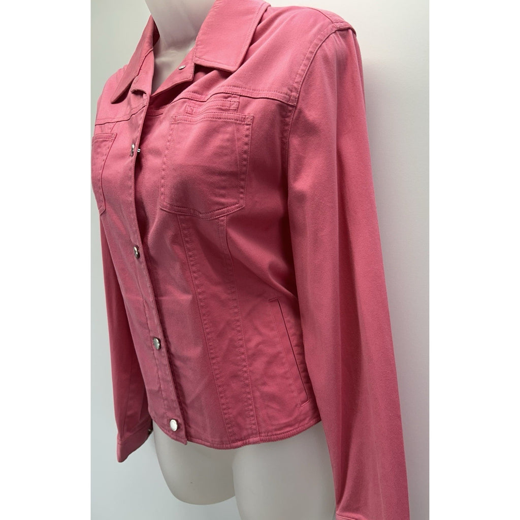BARBIE STYLE! Jones New York SIGNATURE PINK denim jacket waist coat women Sz.M.