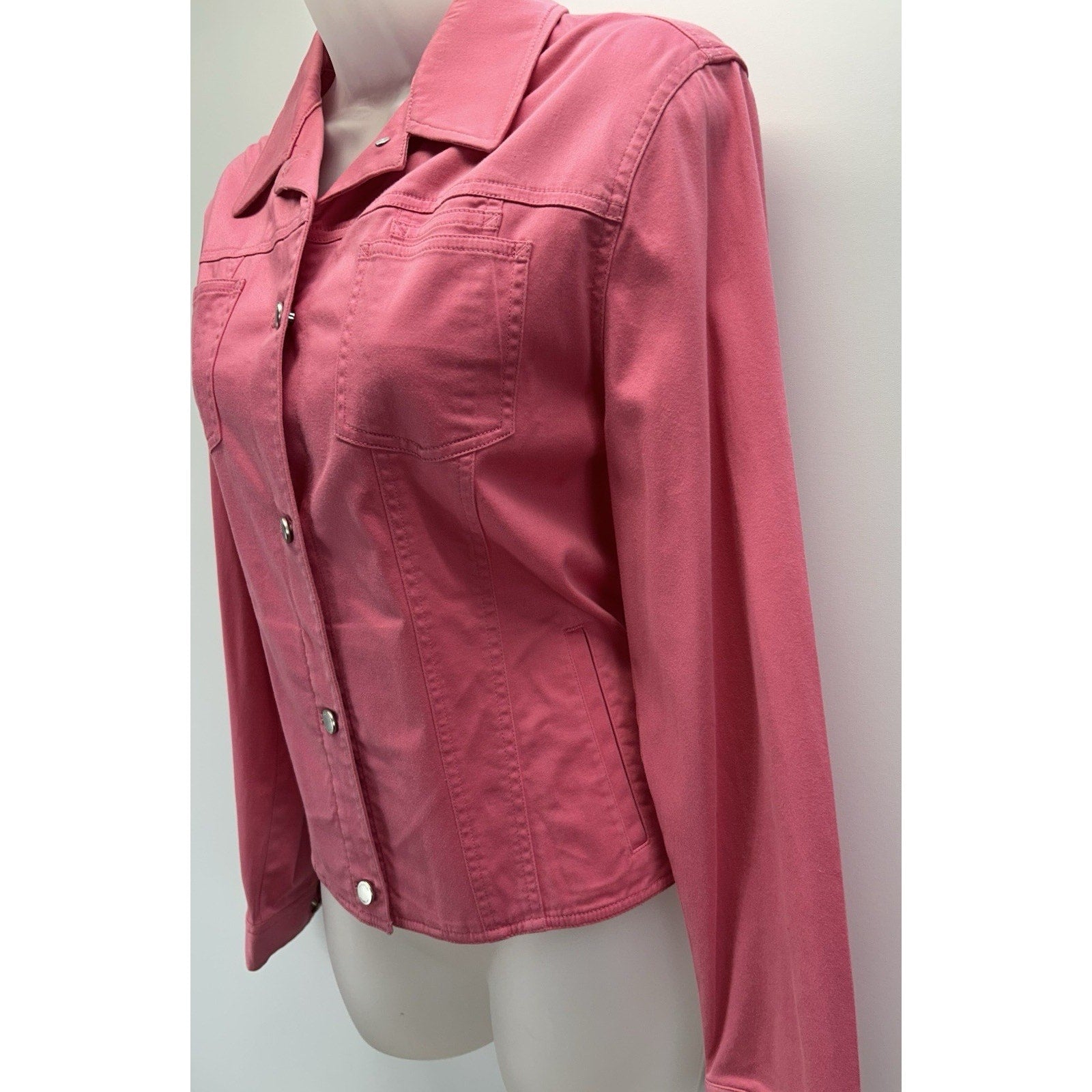 BARBIE STYLE! Jones New York SIGNATURE PINK denim jacket waist coat women Sz.M.