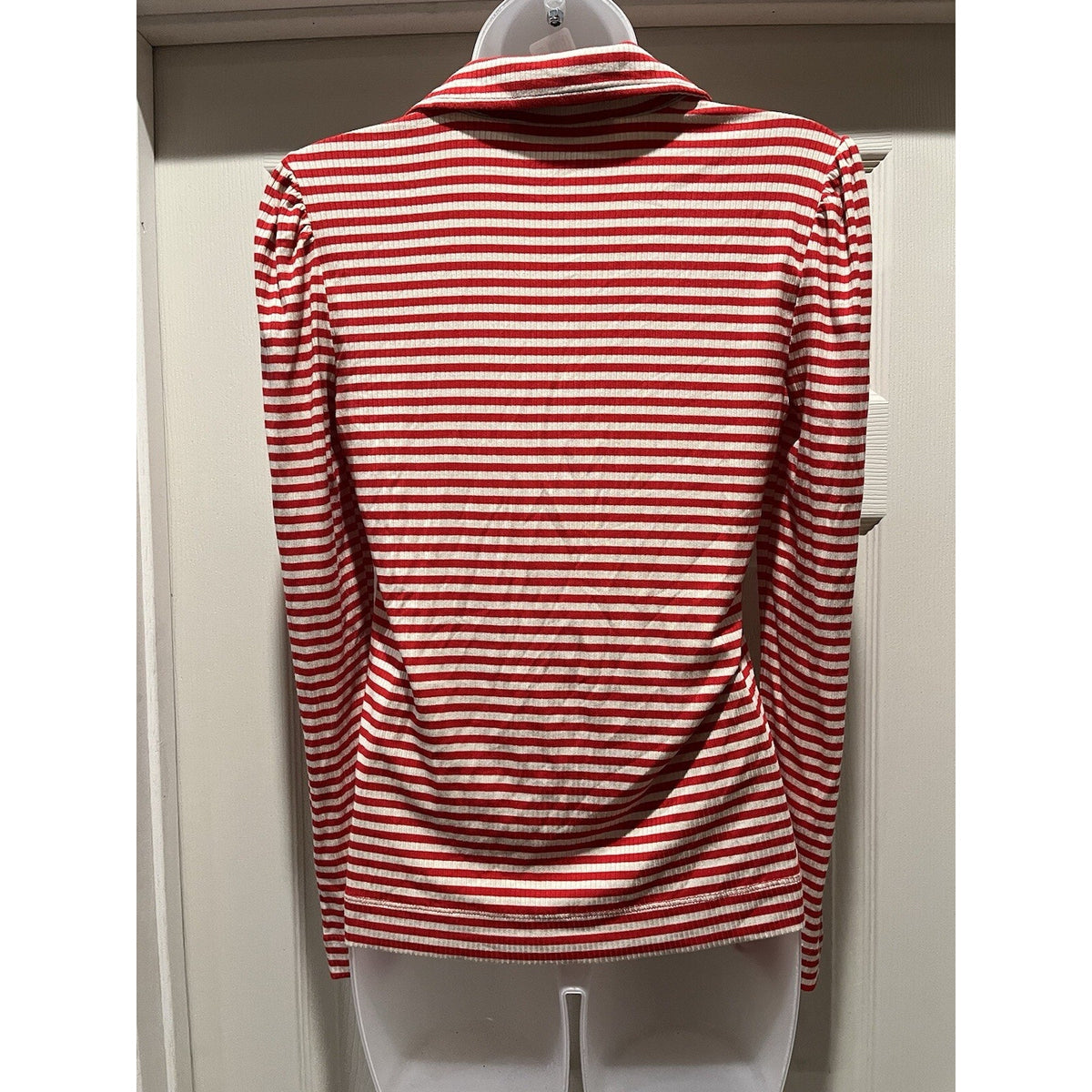 Ann Taylor Loft Shirt W Small White And Red Polo Striped Long Sleeve Ladies