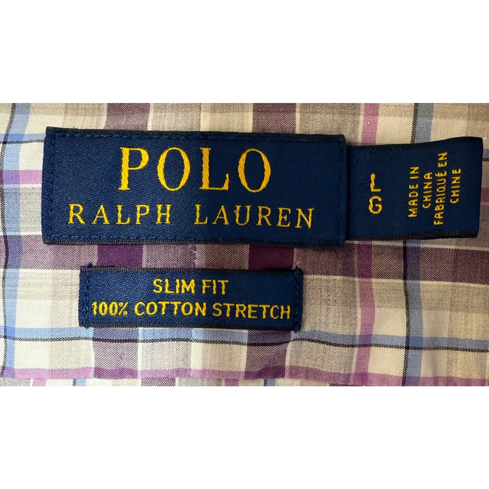 Mens Polo Ralph Lauren Slim Fit Long Sleeved Purple Plaid Button Up Shirt L