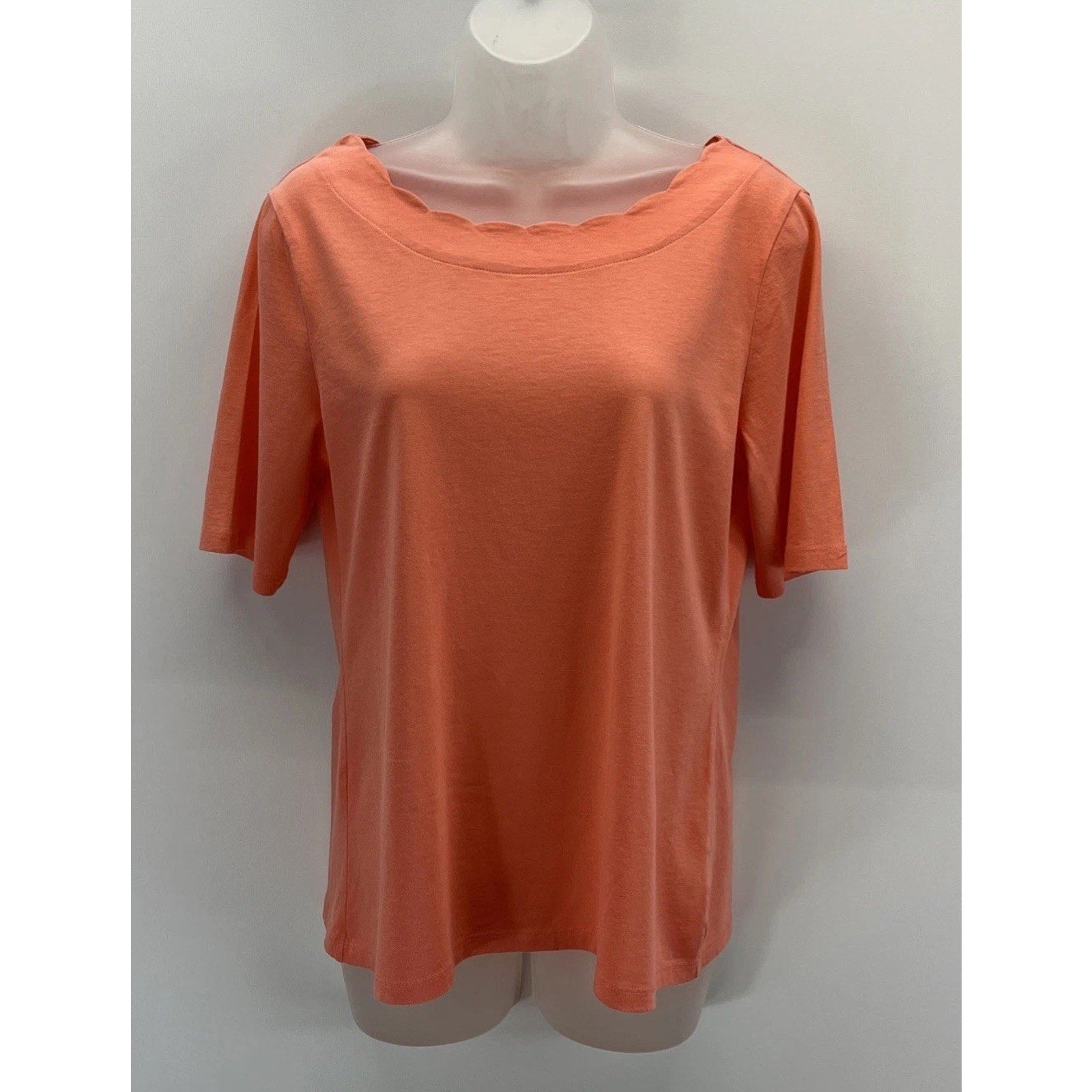 Talbots Woman Scallop Neck Short Sleeve Top Womens M Pima Cotton Soft