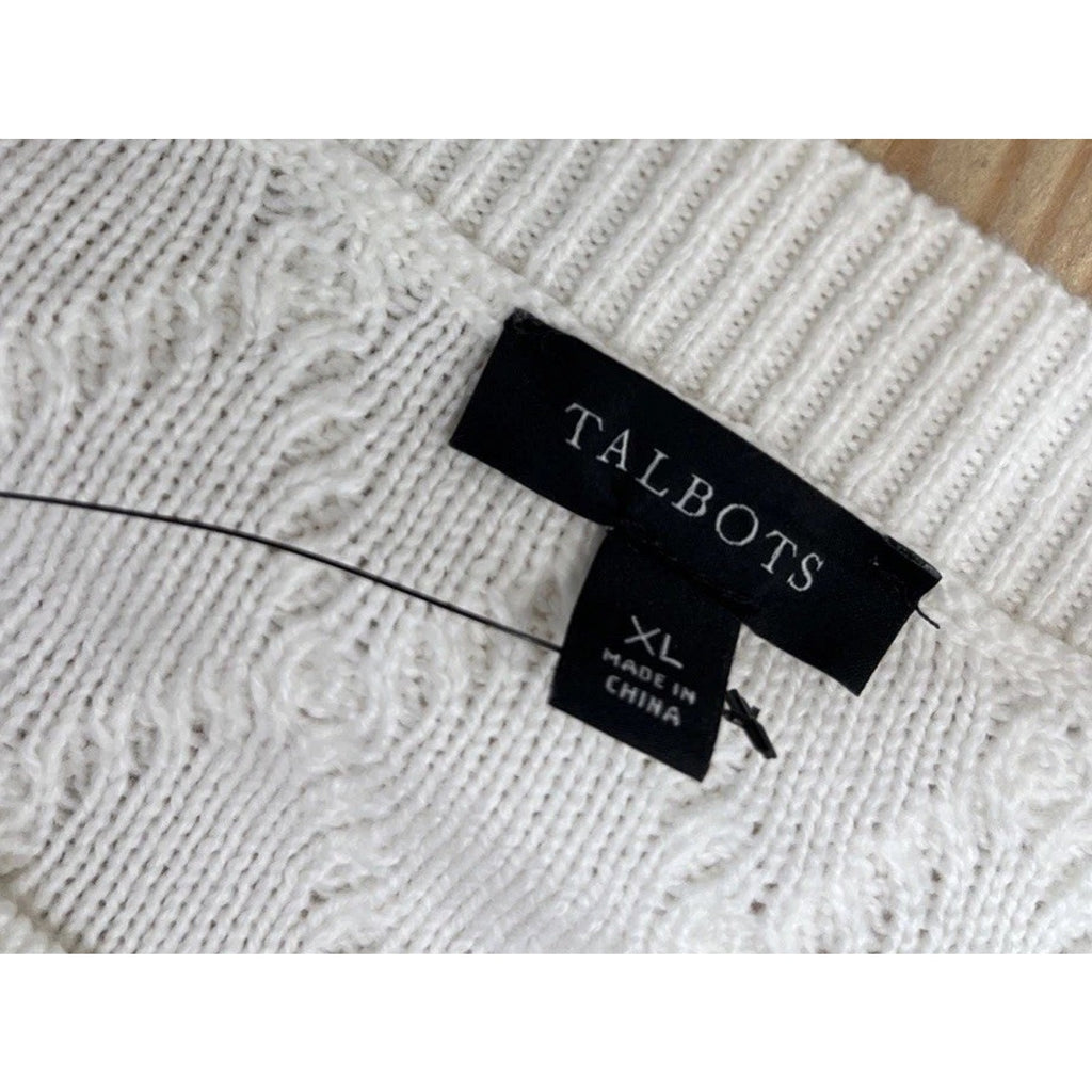 Talbots Ivory Whipstitch Hearts Cable Knit Sweater Size XL