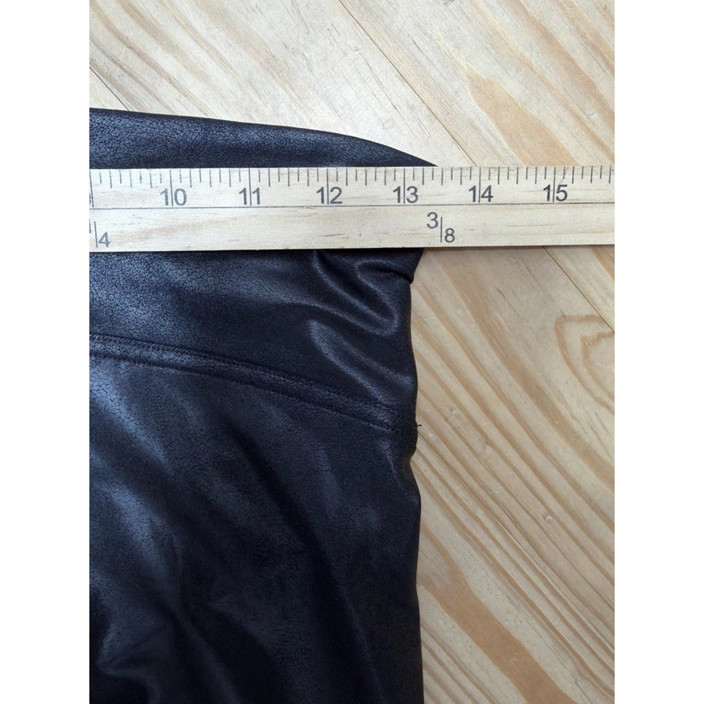 SPANX Black Leggings Faux Leather Size Medium Slimming Moto City Biker