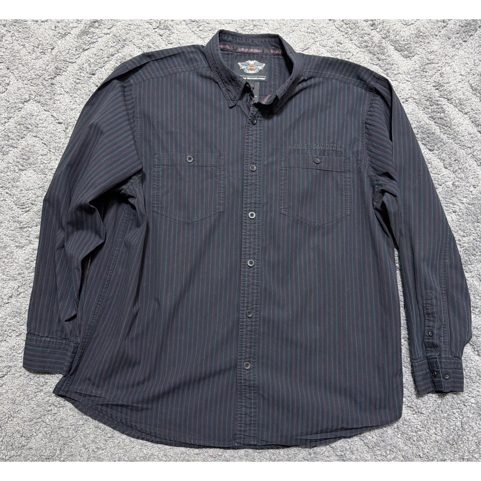 Harley Davidson Shirt Mens XL Black Striped Long Sleeve Button Down Genuine 1903