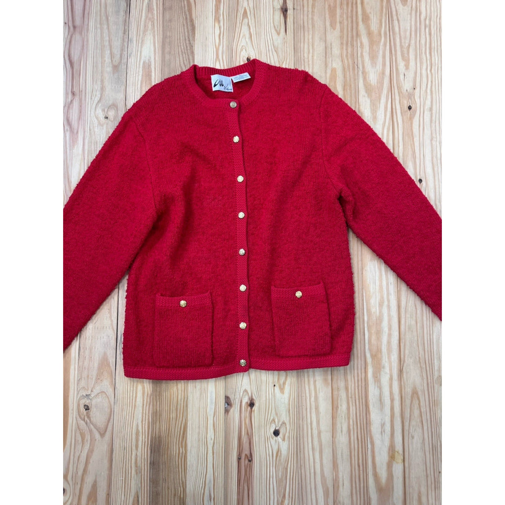 Vintage Willi Of California Button Cardigan Sweater Red Woman X-Large W/Pockets