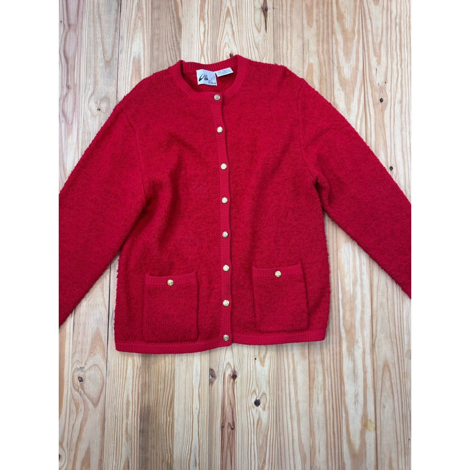Vintage Willi Of California Button Cardigan Sweater Red Woman X-Large W/Pockets
