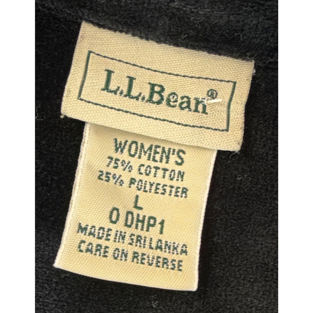 LL Bean Womens Sz L Black Velvet Velour Long Button Up Overshirt Shacket Top