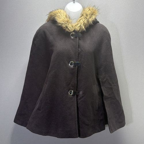 $250 Michael Kors Wool Cape Coat with Faux Fur Trim Hood Sz Large