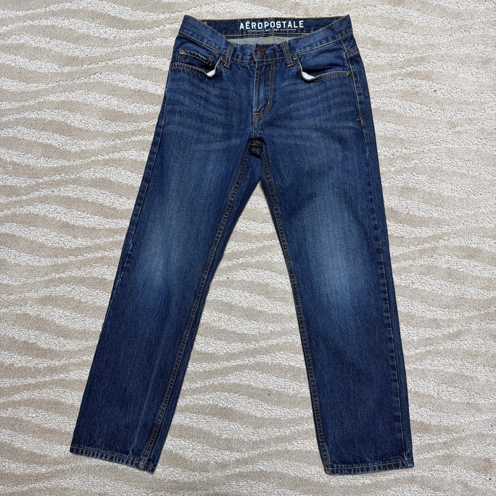 Aeropostale Mens Jeans 28x28 Blue Denim Essex Straight Leg Whisker