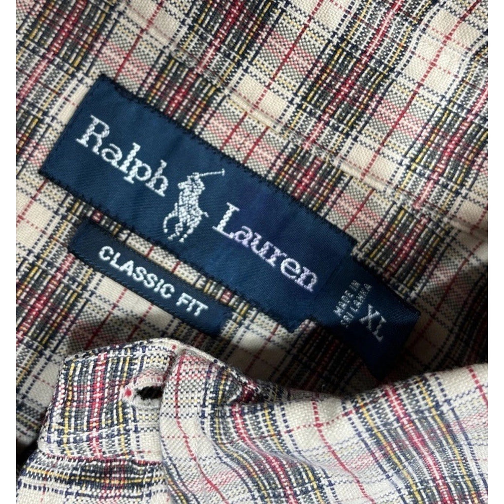 Ralph Lauren Classic Fit Shirt Mens XL Brown Check Button Up Green Pony