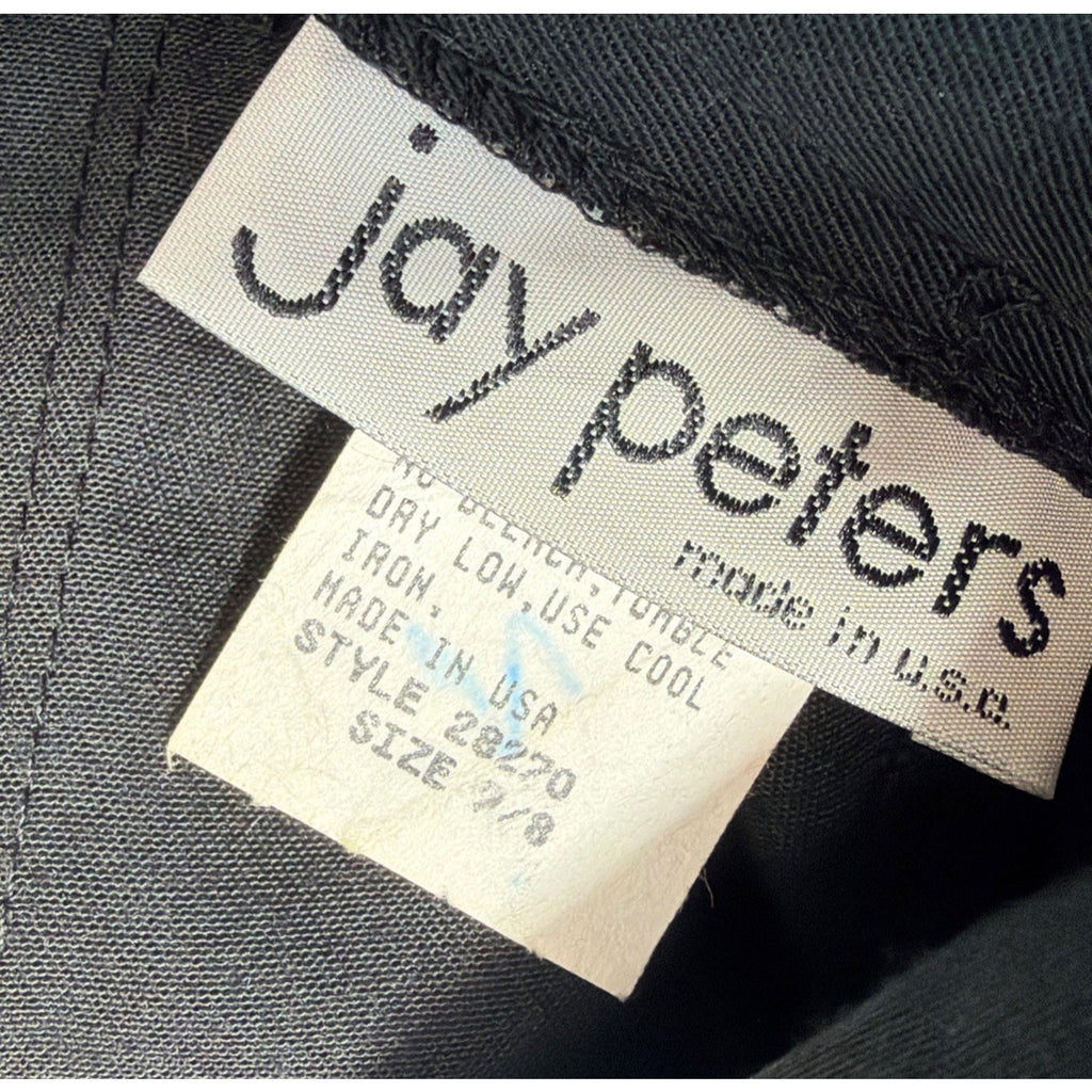 Vtg 70s-89s Jay Peters Belted Mid Skirt Womens S 7/8 Stretch Black Made In USA