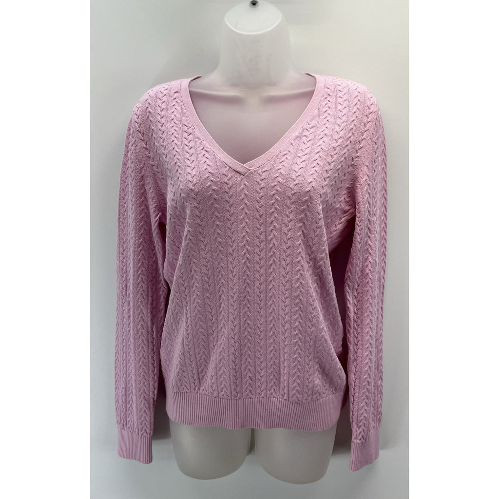 Talbots Sweater Women’s Cable Knit V- Neck Light Purple Pima Cotton Size M