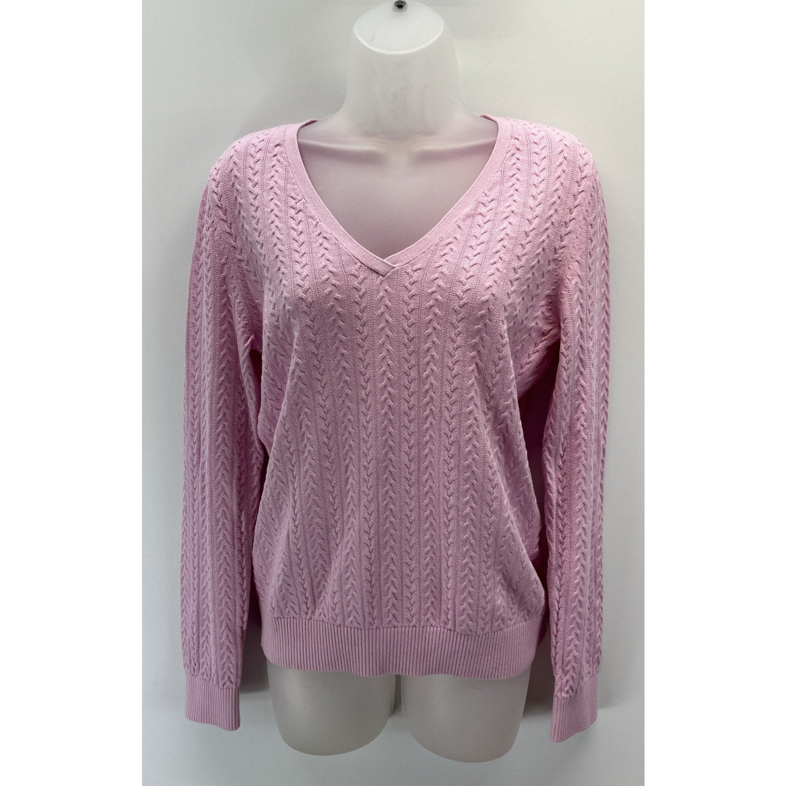 Talbots Sweater Women’s Cable Knit V- Neck Light Purple Pima Cotton Size M
