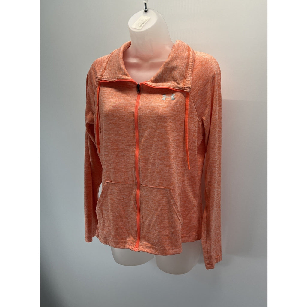 Under Armour Women Activewear Full Zip Jacket M Orange HeatGear Loose Mock Neck