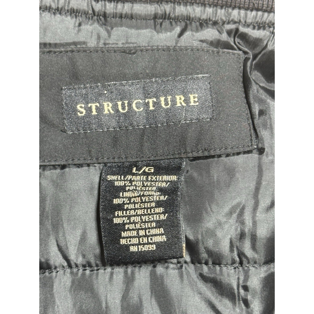 Structure Mens L Black Utility Field Jacket Full Zip Snap Pockets Insulated Coat