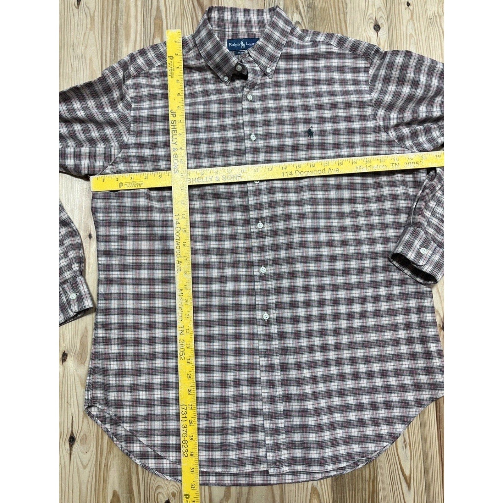 Ralph Lauren Classic Fit Shirt Mens XL Brown Check Button Up Green Pony