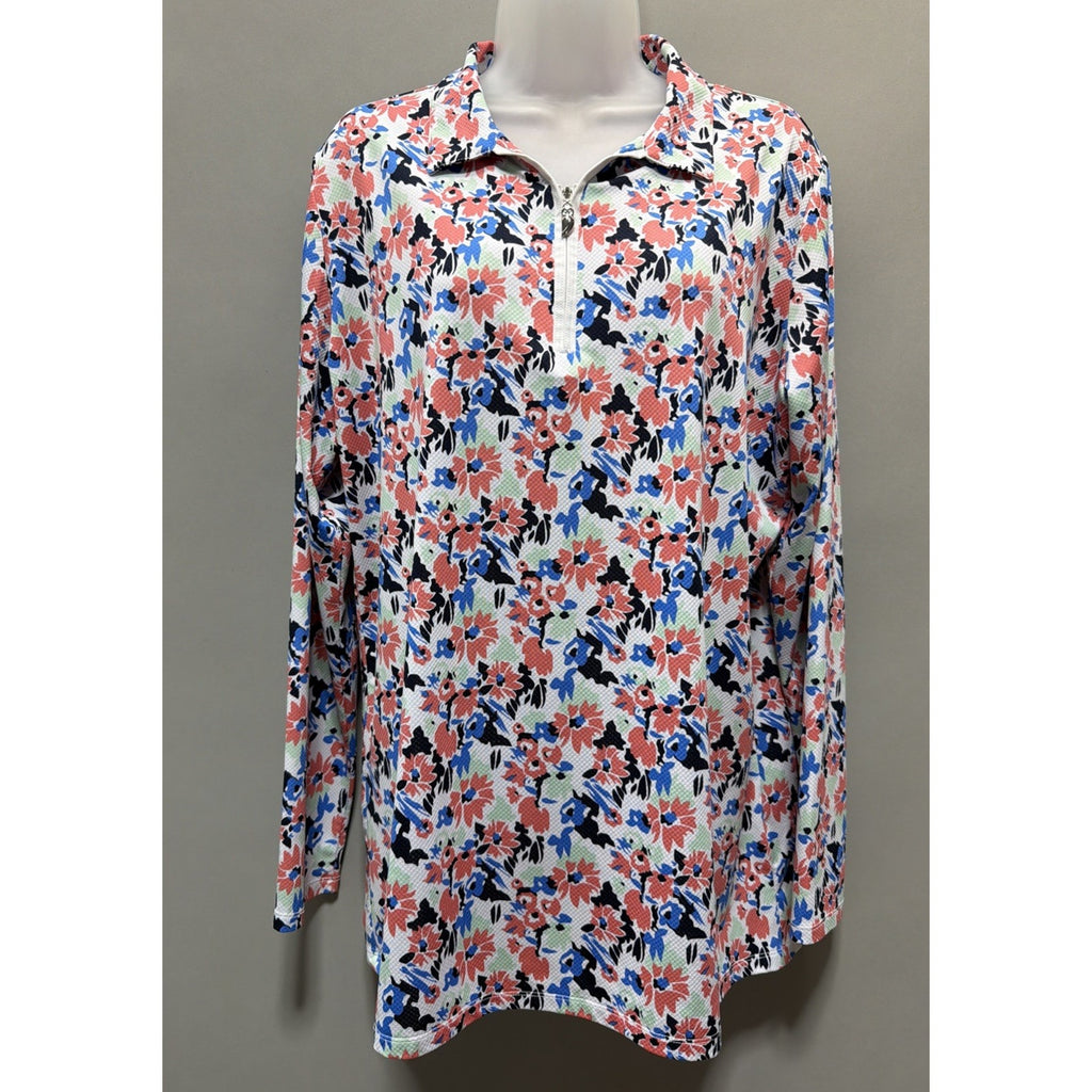 Sport Haley Tempo Floral Long Sleeve Golf Sun Shirt 1/4 Zip Womens XXL Excellent