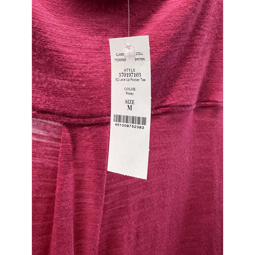 White House Black Market Fusia 1/4 Button Lace Up Pocket Tee Women’s Size M