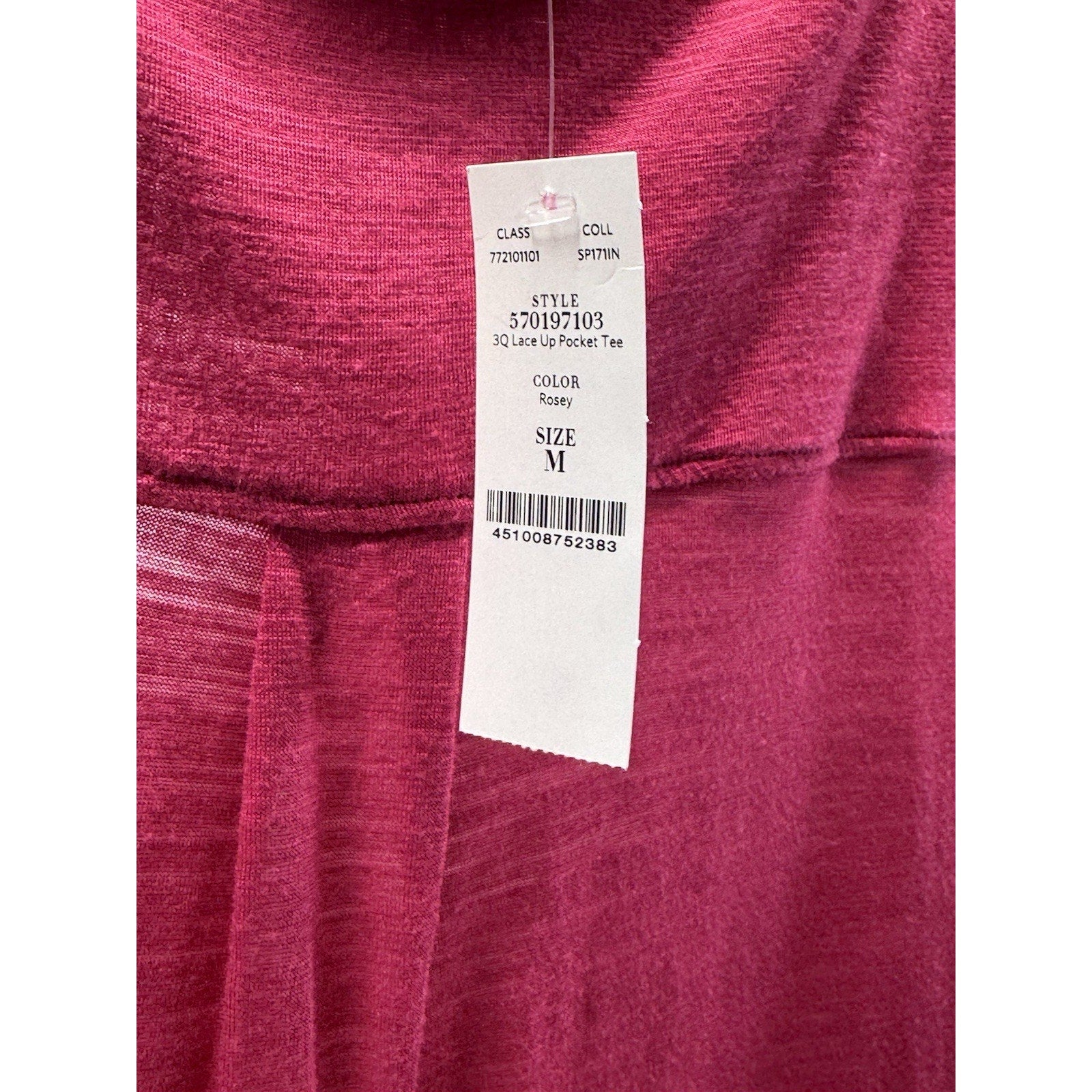 White House Black Market Fusia 1/4 Button Lace Up Pocket Tee Women’s Size M