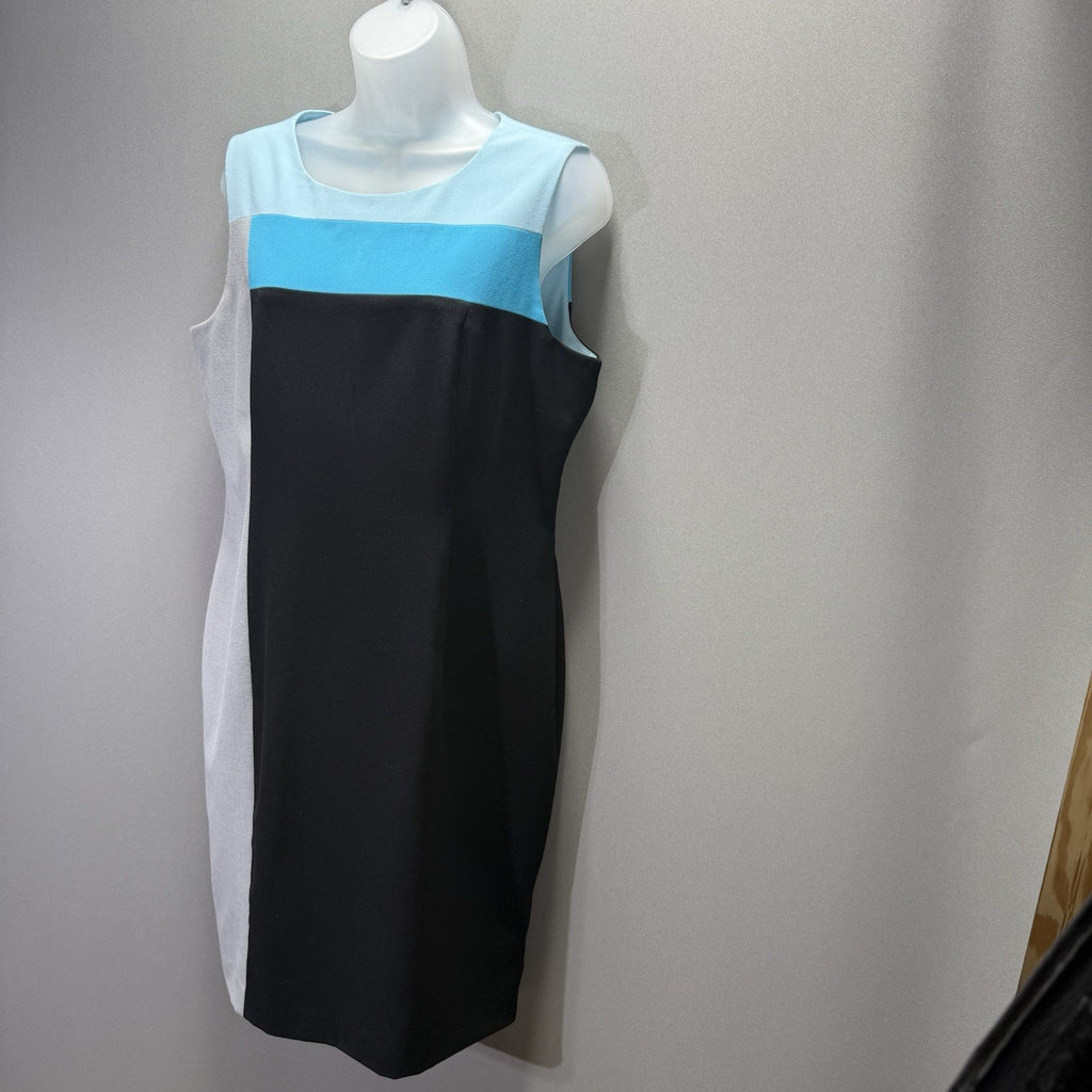 Calvin Klein Colorblock Sleeveless Sheath Dress Black Blue Gray Women’s 12