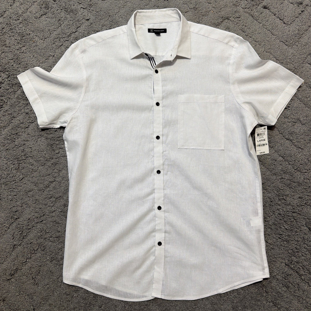 NWT INC International Concepts Men’s Linen Blend Shirt Large White Short Sleeve