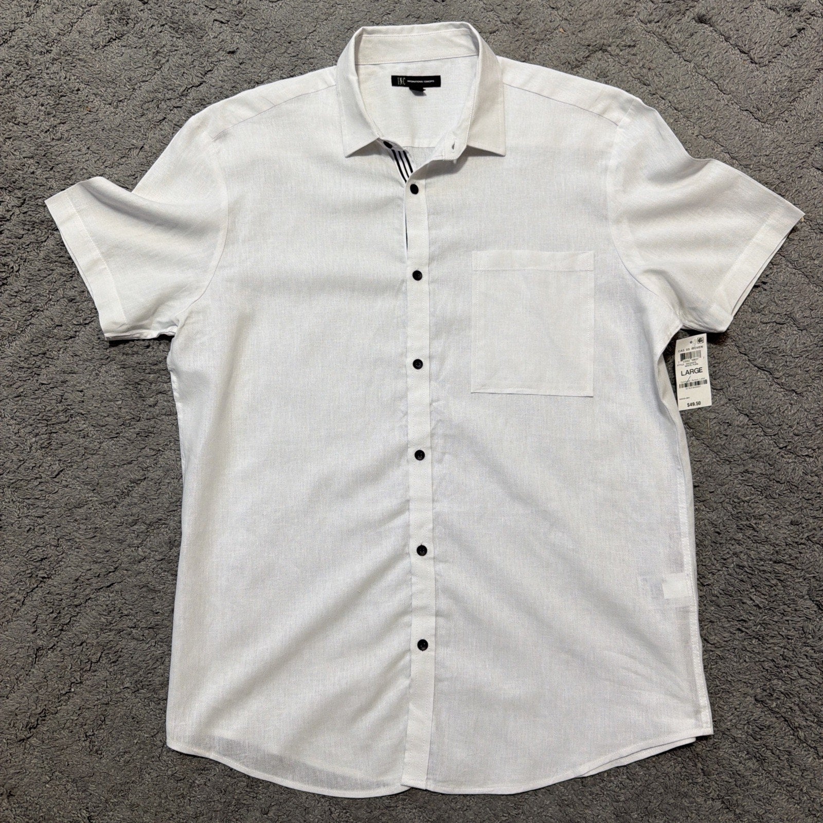 NWT INC International Concepts Men’s Linen Blend Shirt Large White Short Sleeve