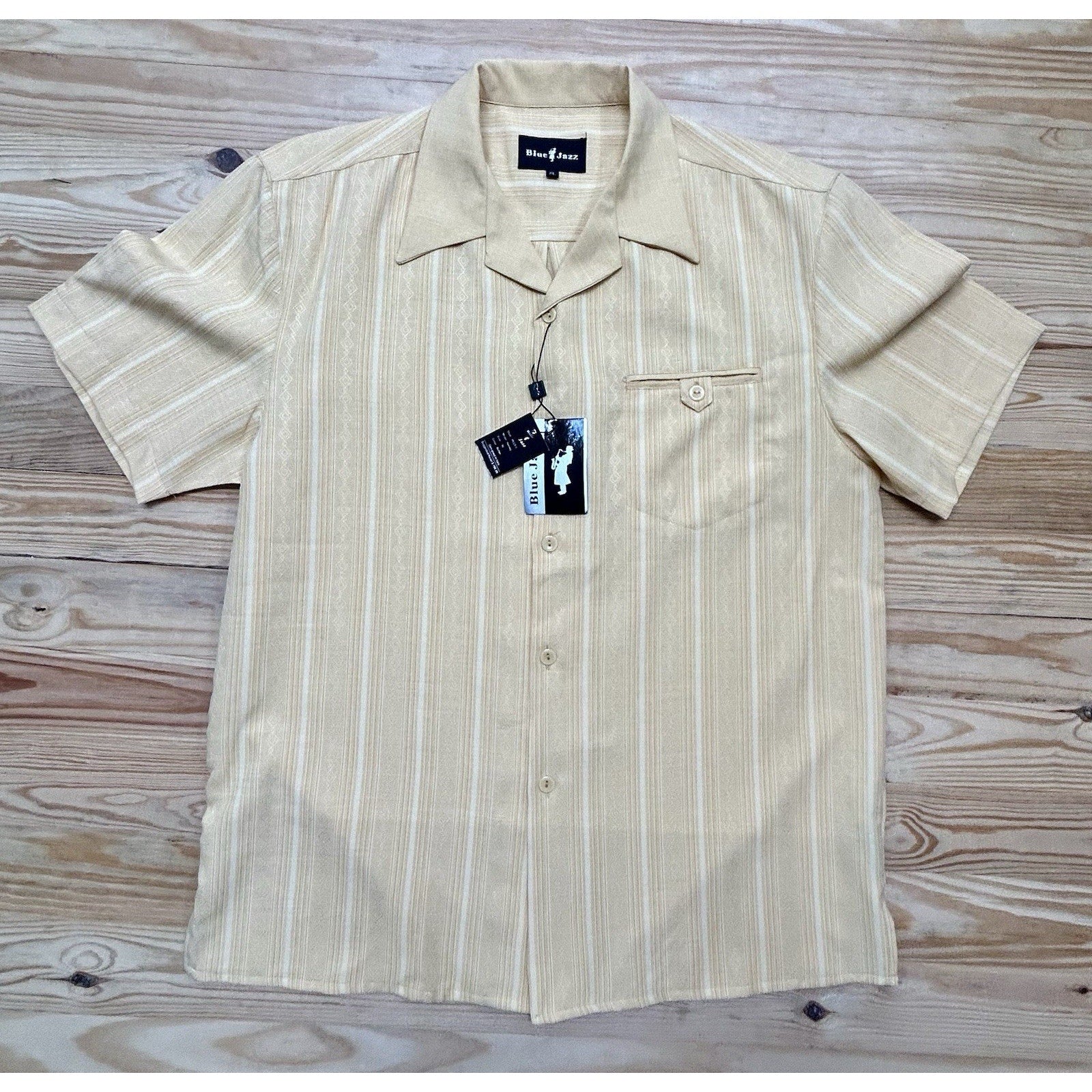 BLUE JAZZ Italy Men Short Sleeve ButterColor Button Front Camp Shirt XL NEW TAG
