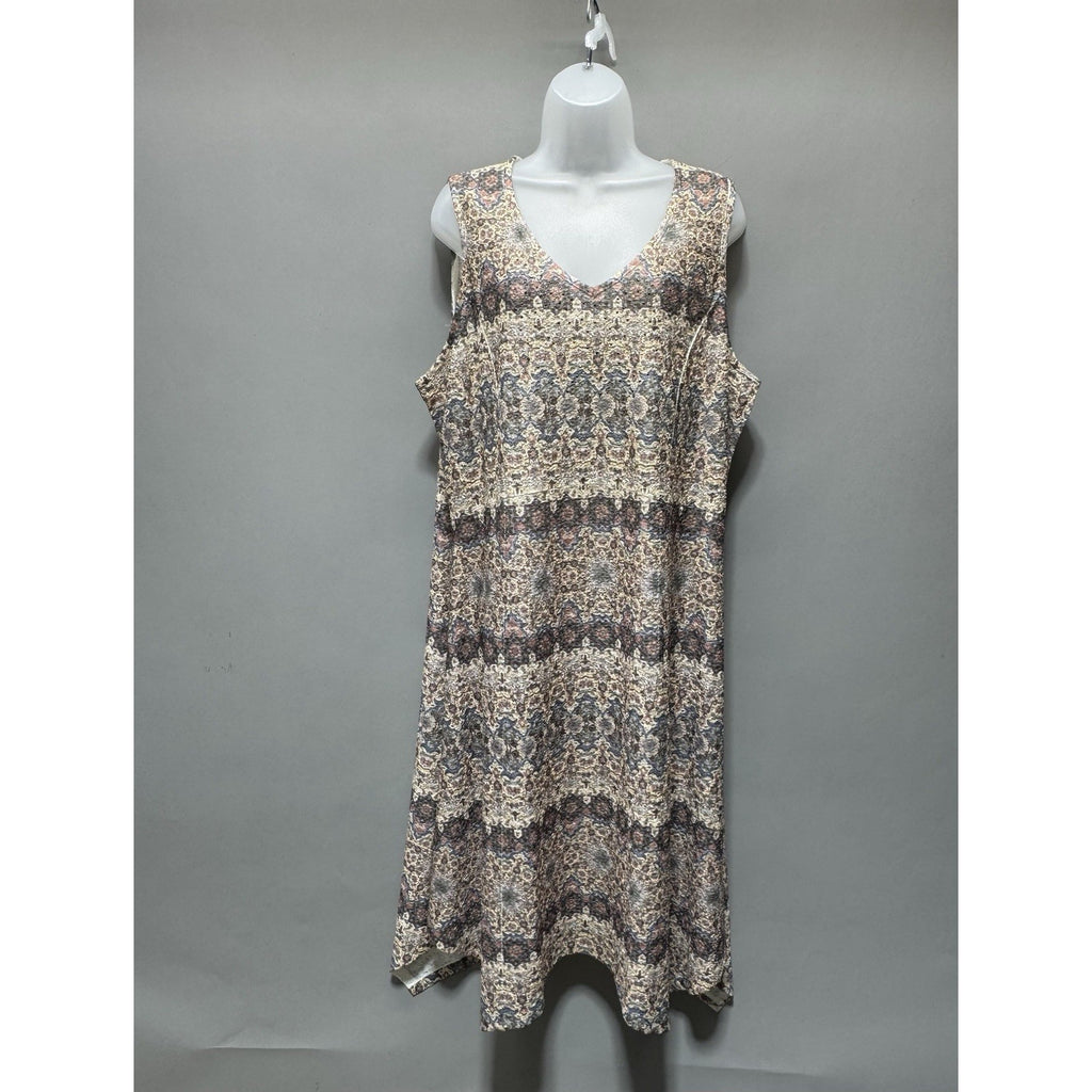 OneWorld Women’s XXL Sleeveless Printed Sharkbite Hem Dress Boho Stretch NWT
