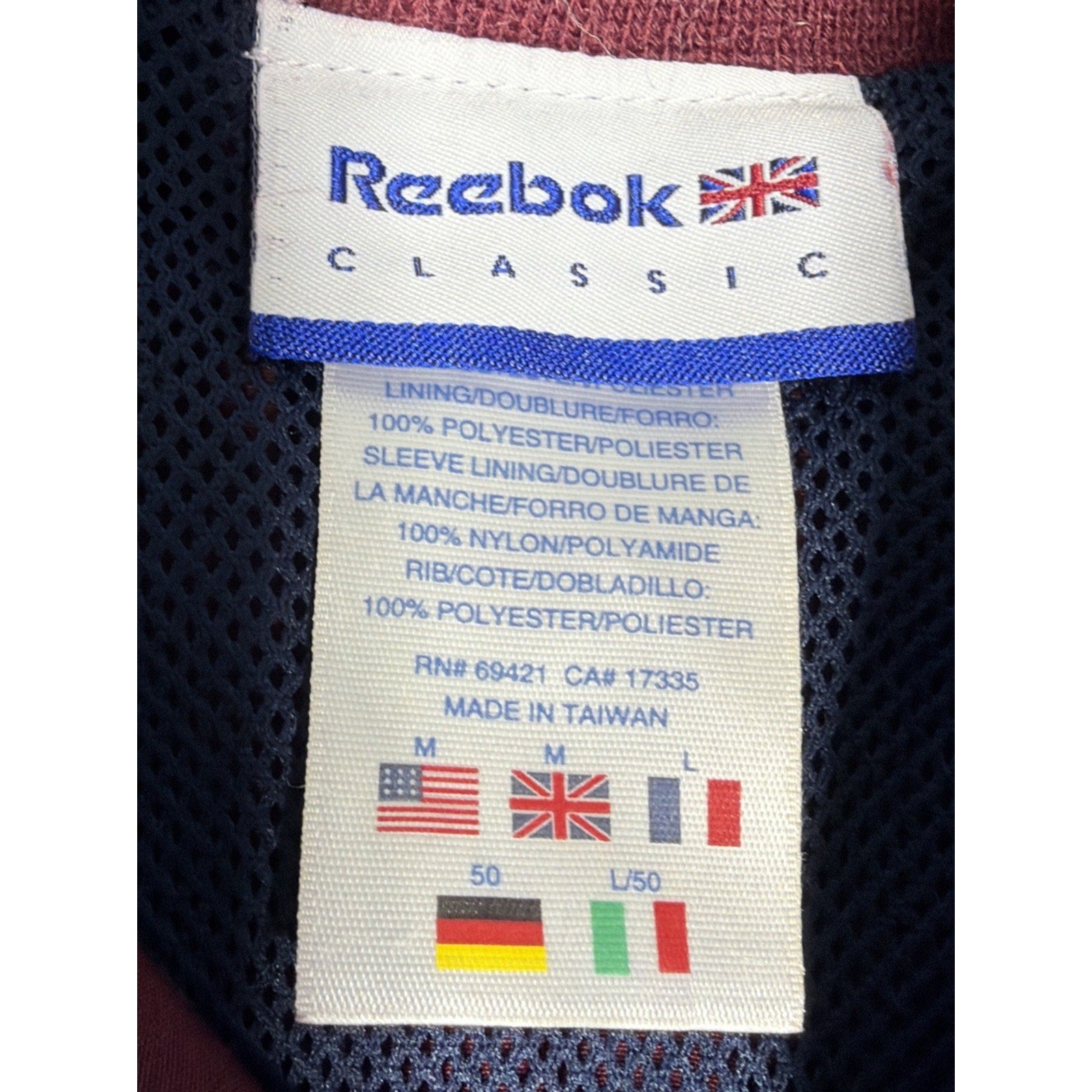 VINTAGE Reebok Classic Embroidered Track Jacket Adult M Burgu Blue Spell Out