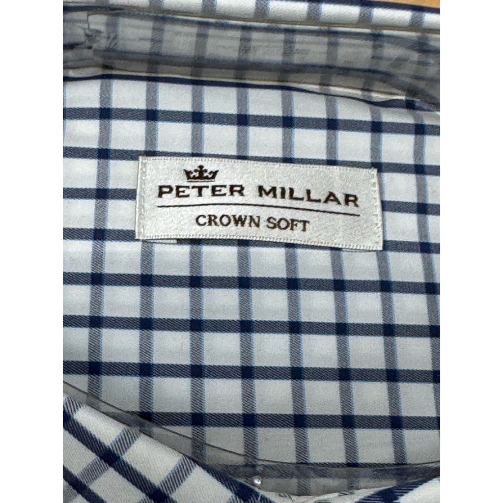 Peter Millar Crown Soft Cotton Silk White Blue Plaid Shirt Men’s Small NWT