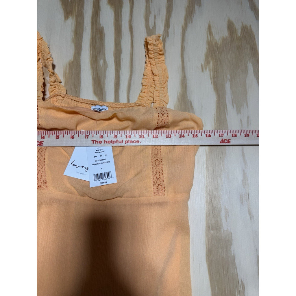 NEW Love, Fire Boho Yellow Chiffon Mini Dress Women L Tiered Ruffle Strappy