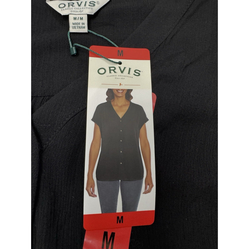 Orvis Short Sleeve Black Rayon Button Front Blouse Women’s Size Medium