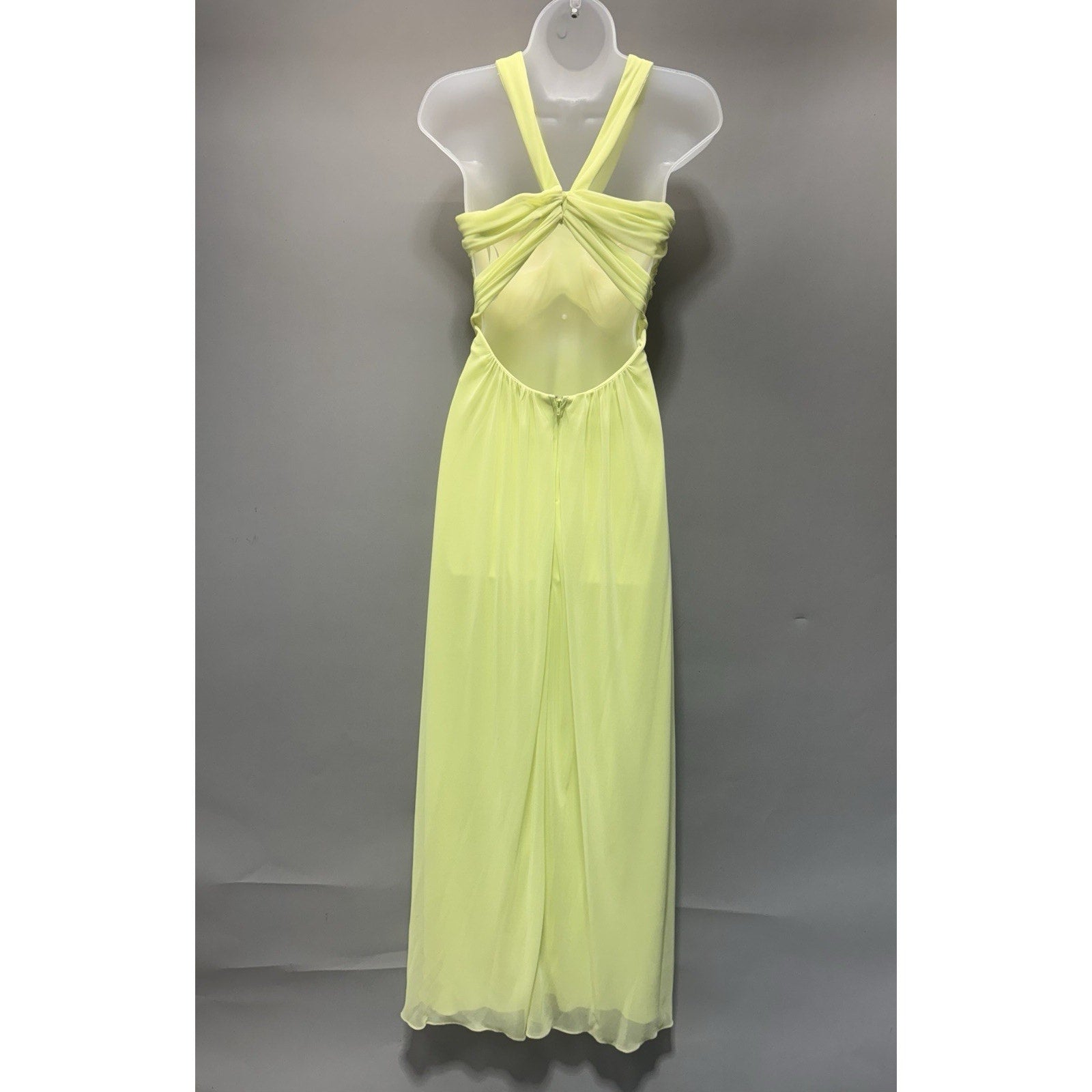 Vintage Triangle Neon Yellow Beaded Maxi Dress Womens Size M Backless Formal