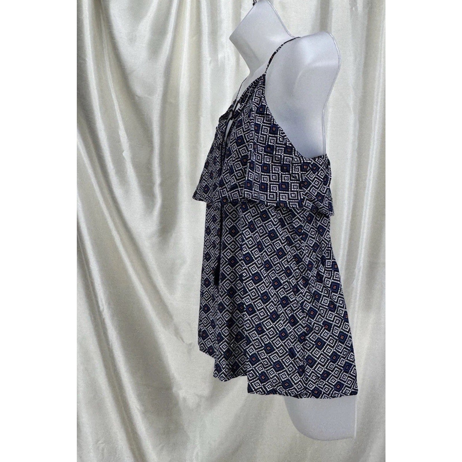 Old Navy Boho Shirt Black White Geometric Print Racerback Top Blouse Loose Small