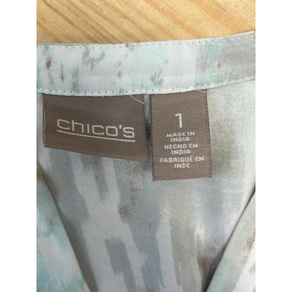 Chico's Blue Striped Long Sleeve Boat Neck Top Size1 Medium.